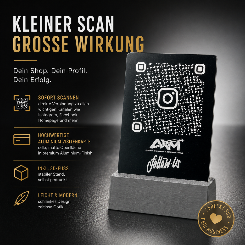 Personalisierte QR-Code Aluminium-Visitenkarte mit 3D-Fuß