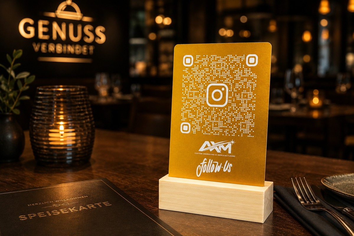 Personalisierte QR-Code Aluminium-Visitenkarte mit 3D-Fuß