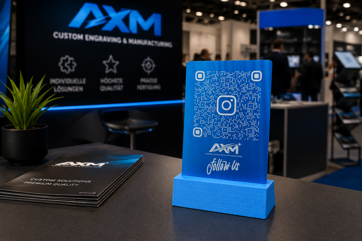 Personalisierte QR-Code Aluminium-Visitenkarte mit 3D-Fuß