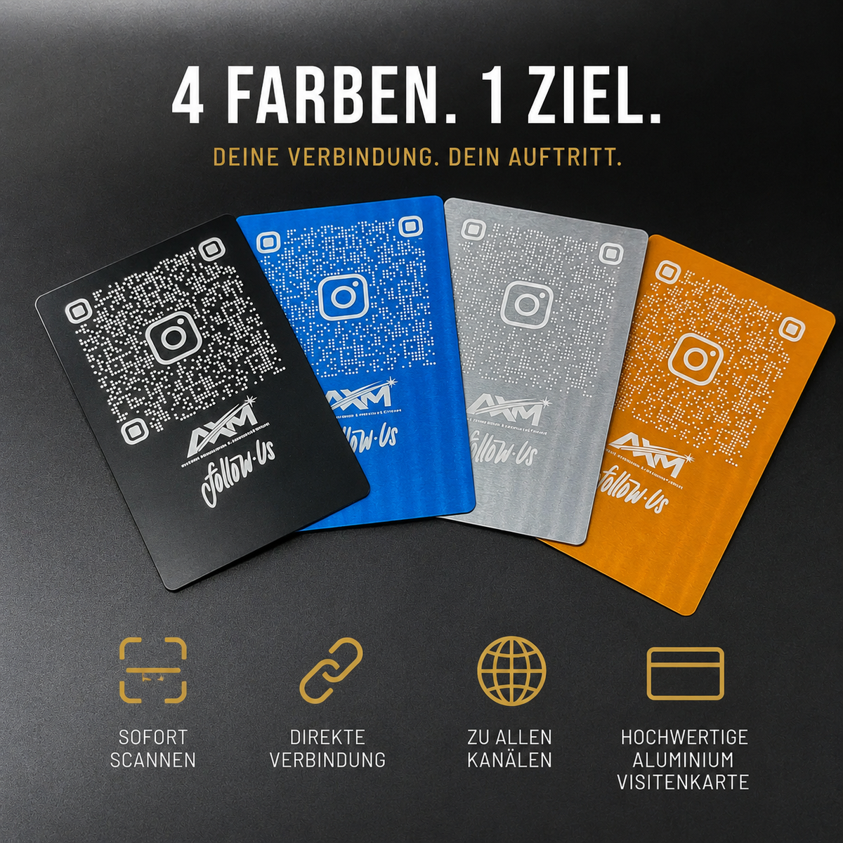 Personalisierte QR-Code Aluminium-Visitenkarte mit 3D-Fuß